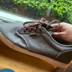 Gray Vans with pink laces